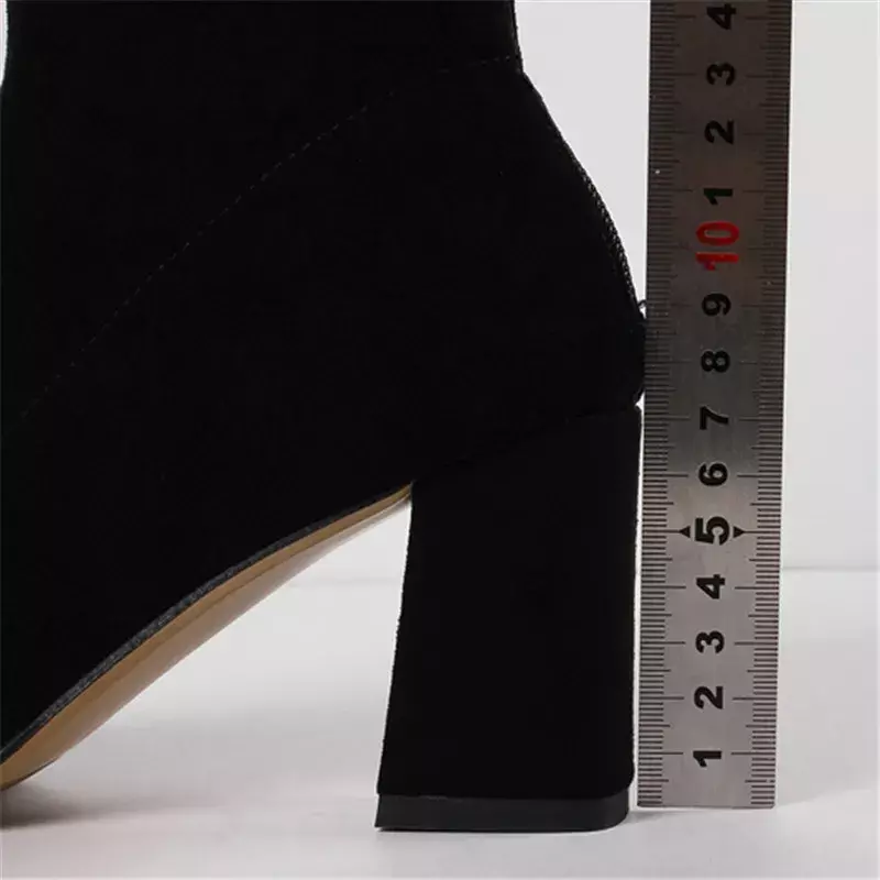 Botas de tornozelo pontiagudas para mulheres, saltos altos sexy, tecido elástico, botas com zíper, moda, inverno, 2024