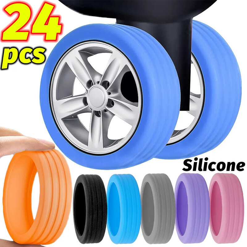 8/24pcs Silicone Luggage Wheel Protecter Travel Rolling Suitcase Trolley Caster Shoes Reduce Noise Silence Cover Bag Accessories