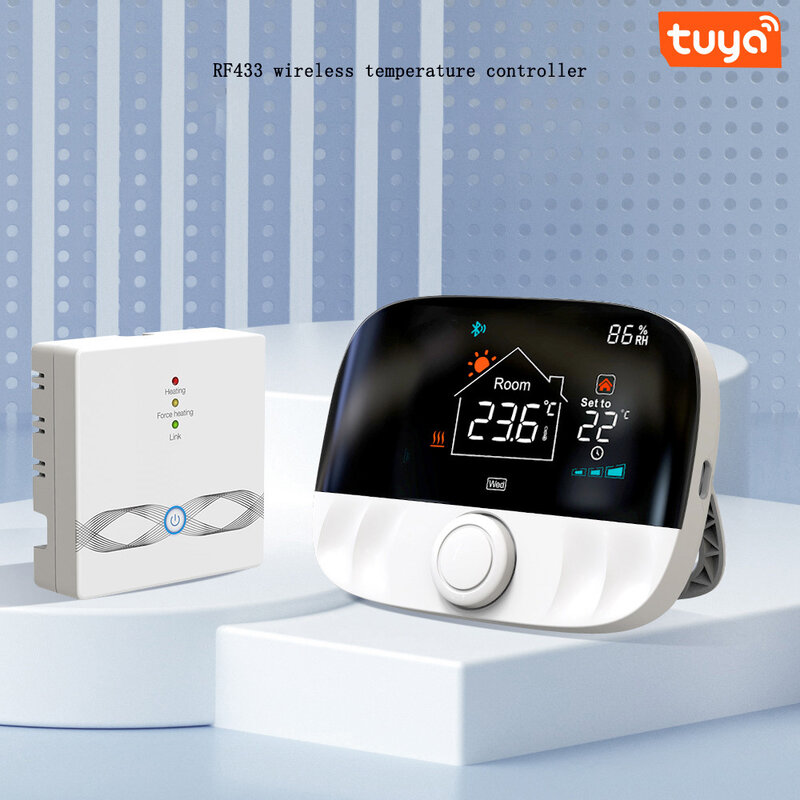 Programmable Child Lock Energy Saving Tuya RF433 Wireless Temperature Controller Wiring Free Gas Wall Mounted Furnace Thermostat