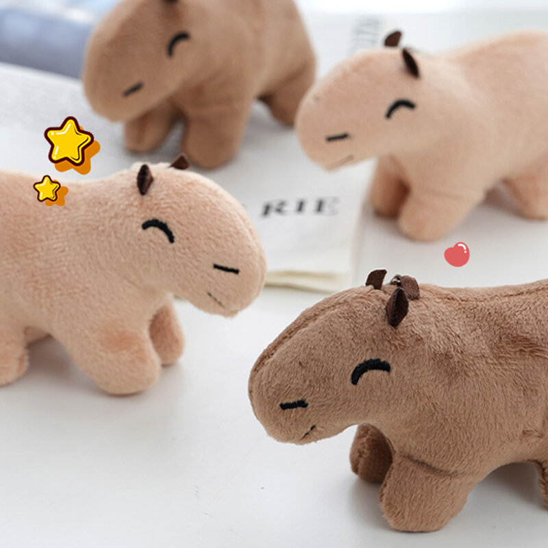 12cm Simulation Capybara Plush Toy Stuffed Animals Keychain Keyring Soft Fluffy Capybara Dolls Bag Car Key Pendant Accessories