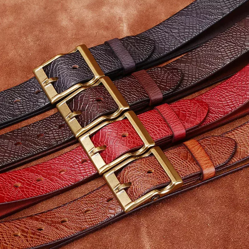 New 3.8 Wide Pure Cowhide Genuine Leather for Men's High Quality Jeans Brass Buckle Belts Cowboy Waistband Male Fashion Designer