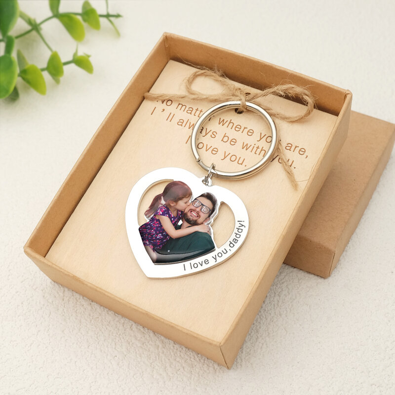Personalised Photo Keychain Heart Keychain for Dad Mom Custom Picture Keyring Anniversary Gift for Women Men Father's Gift Gift
