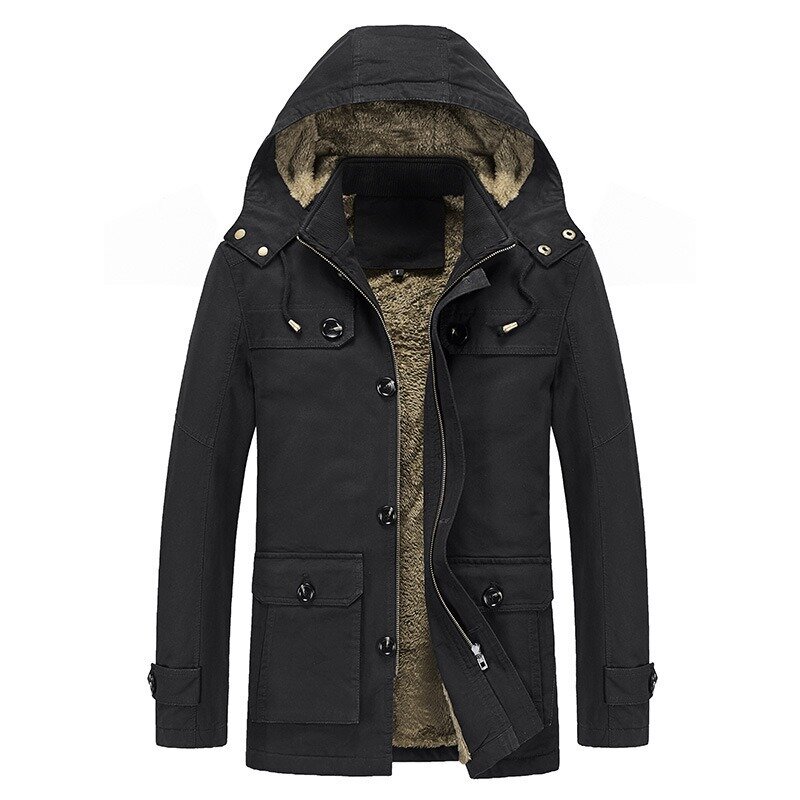 Winter Thicken Fleece Hooded Jacket Men Hat Detachable Coats Warm Parkas Jackets Outwear Solid Windbreaker Overcoat parka hombre