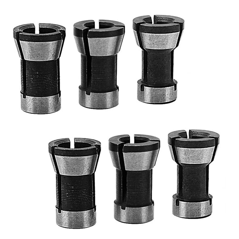 For Trimming Engraving Machine Collet Adapter Bit Collet 6 Pieces Black And Silver Carbon Steel Chuck 6/6.35/8mm Height 20mm