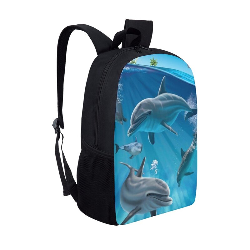 Mochila Blue Dolphin para homens e mulheres, bolsas de ombro 3D Animal Print, mochilas escolares infantis, mochila para meninos e meninas