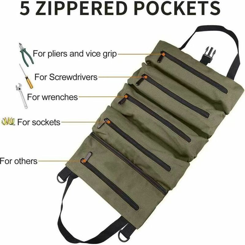 Working Tool Bag Roll Tool Roll Multi-Purpose Tool Roll Up Bag  Wrench Roll Pouch Hanging Tool Zipper Carrier Tote