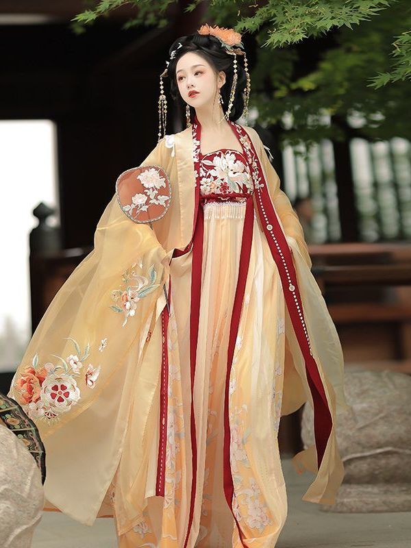 Hanfu rok Hezi buatan Tang abadi wanita, kostum Cosplay gaya Tiongkok pakaian kuno dewasa, Set bordir industri berat