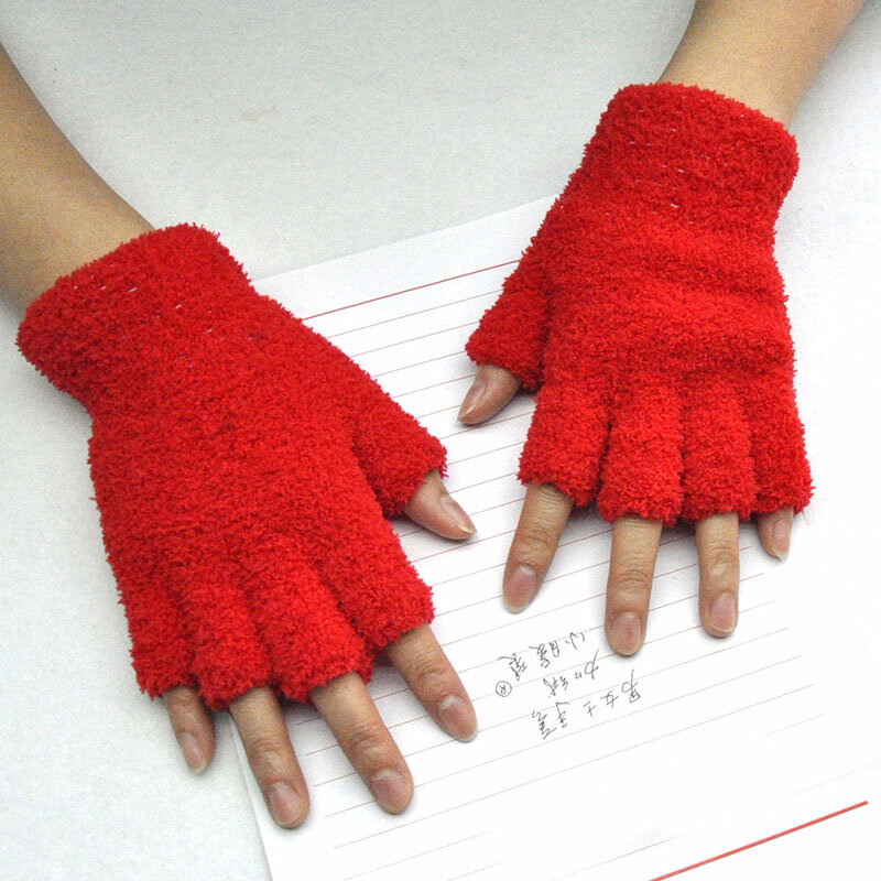 1 Paar Zwart Roze Half Vinger Vingerloze Handschoenen Voor Vrouwen En Mannen Soft Furry Brei Pols Katoenen Handschoenen Winter Warm workout Handschoenen