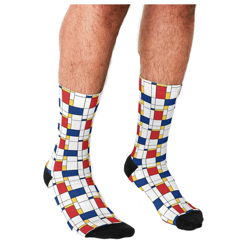 Забавные мужские носки Mondrian, минималистичные сетчатые мужские счастливые носки с принтом в стиле хип-хоп, милые мужские носки в уличном стиле, сумасшедшие новые носки для мужчин