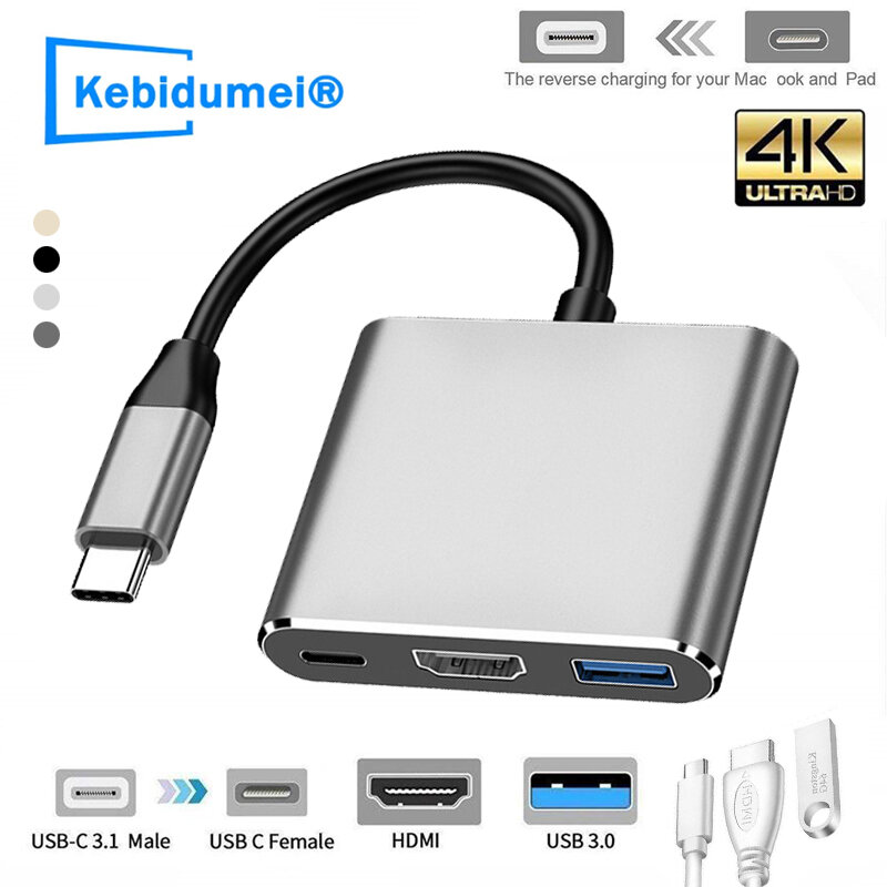Adaptador digital multipuerto tipo C a HDMI, USB 3,0, AV, TV, proyector, teclado, lector de tarjetas OTG para XIAOMI y Macbook