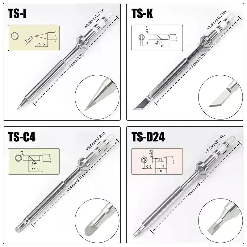 Pine64 TS100 TS101 Replacement Soldering Iron Tip Set Gross Fine Models of Welding Tips TS-BC2 ILS Solder Station Accessories