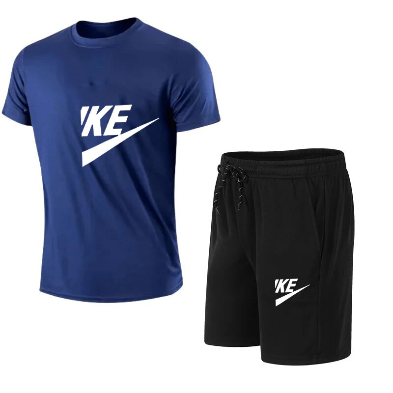 Summer Men's Tracksuit T-shirt Shorts 2Pcs Sets Suit Leisure Print Brand Short Sleeve Gym Jogging Set Sportswear