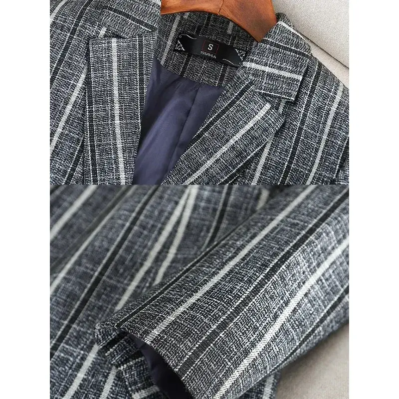 Chaqueta Formal ajustada a rayas para mujer, abrigo de manga larga con un solo botón, ropa de trabajo de negocios, gris y azul