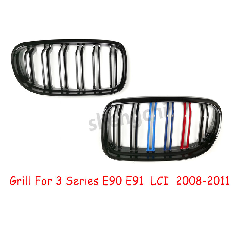 Gloss M Color Front Bumper Grill para BMW Série 3, E90, E91 LCI, 316i, 318i, 320i, 323i, Grelhadores de substituição, 2008-2011
