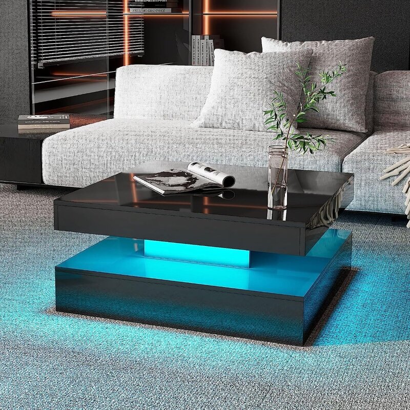 Black LED Coffee Table for Living Room Restaurant Tables Cocktail Tea Table for Home Office Reception (Black) Furniture Dining