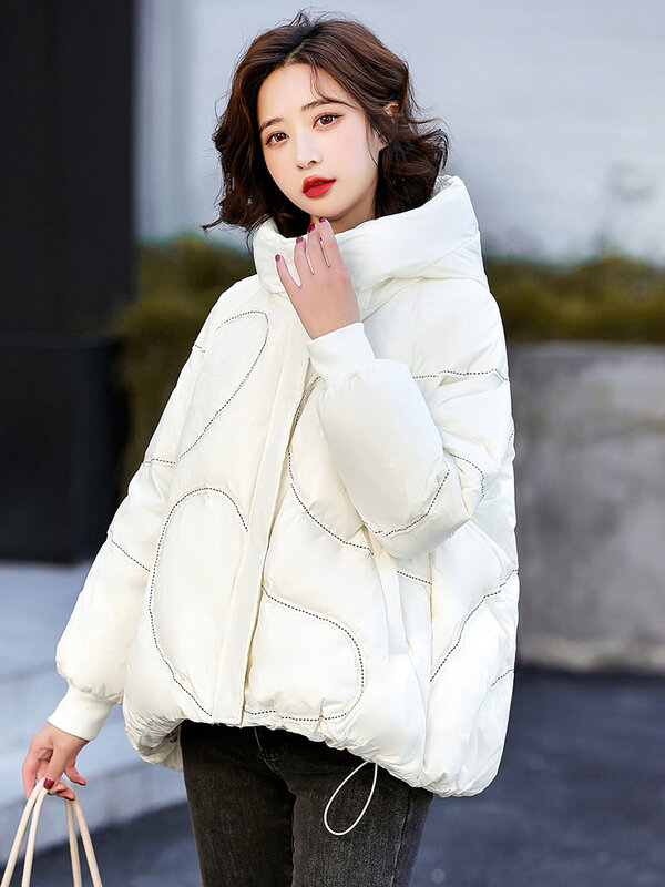 Zimowe damskie 90% białe płaszcz z kaczego puchu luźne z kapturem, na suwak na co dzień gruba ciepła kurtka jednolita parka odzież wierzchnia