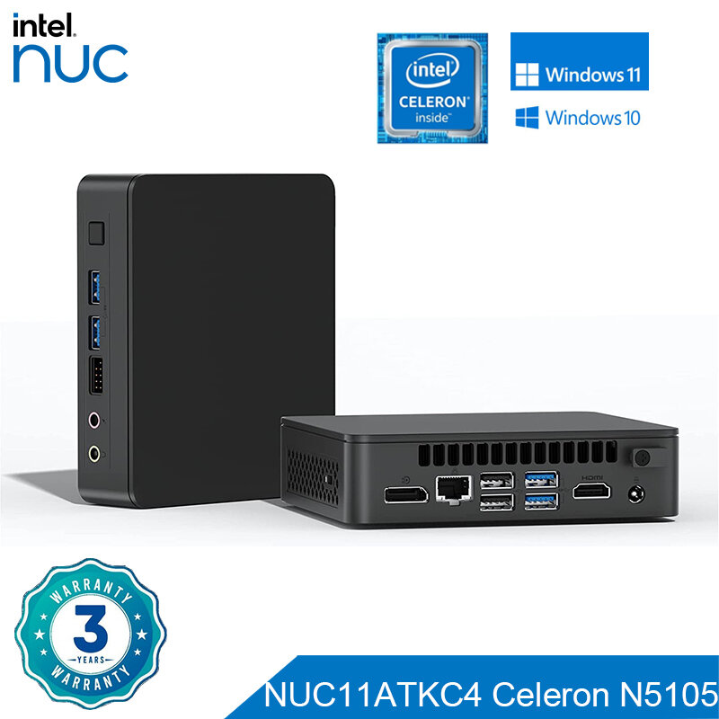 Мини-ПК Intel NUC Celeron N5105, 4 ядра, 2,0-2,9 ГГц, UHD, графика, поддержка 4K, Windows 10, 11, HDMI, DP, 1,4, Bluetooth 5,1