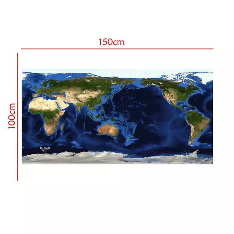 150X100ซม.Satellite แผนที่ World ภูมิประเทศและ Bathymetry Non-ทอสเปรย์ภาพวาด