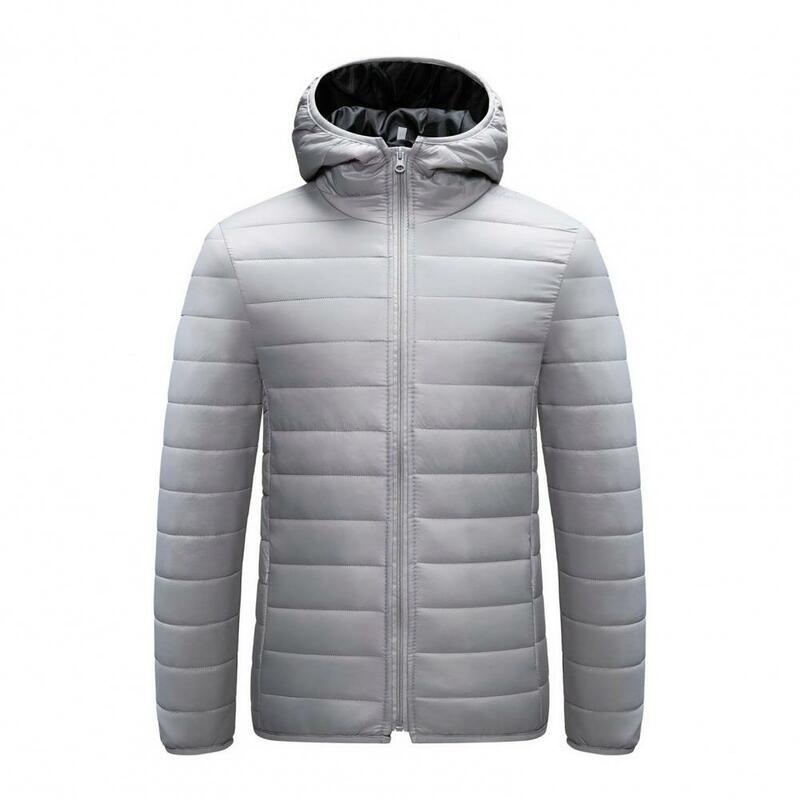 Jaqueta de algodão com zíper masculina, casaco solto casual, acolchoado espesso, à prova de vento para o inverno