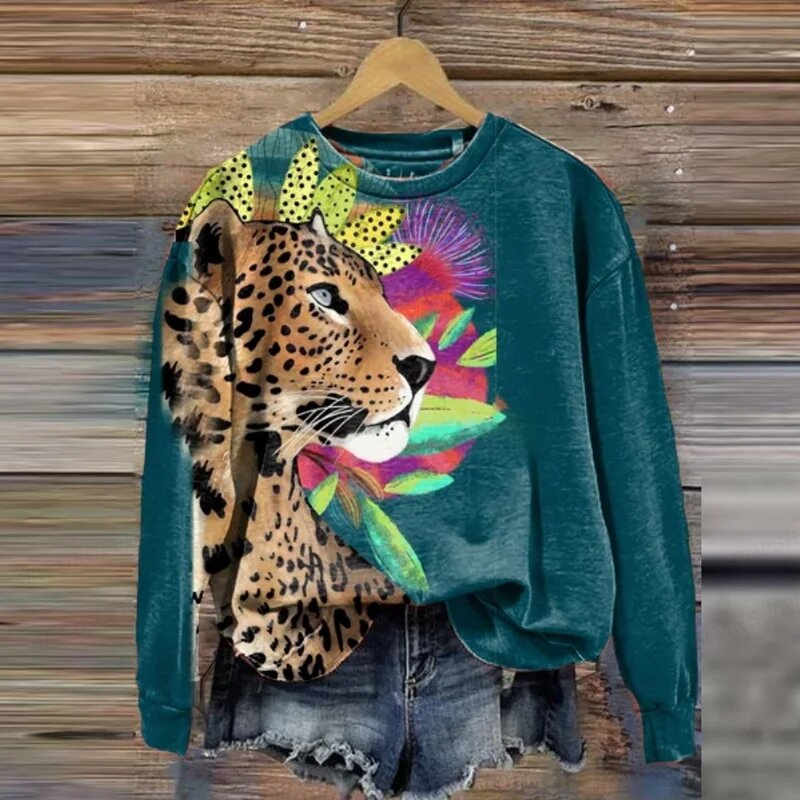 Sudaderas con capucha con estampado de leopardo 3d para mujer, Sudadera con capucha de tigre de animales, sudaderas con capucha para mujer, abrigos de cuello redondo, ropa Floral