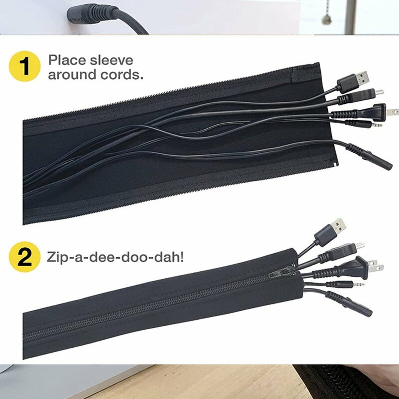 Cable Management Sleeve With Zipper Office Computer Power Cord Data Cable Storage And Sorting Winding Sleeve