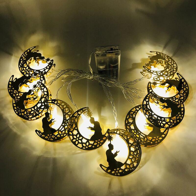 1.65m 10 Led Eid Mubarak Led String Lights Islam Muslim Lantern Castle Moon Star 2024 Home Ramadan Decoration Party Festiva P9t1