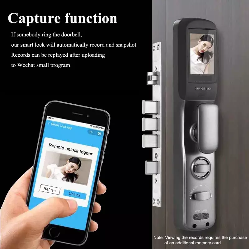 Kunci pintu sidik jari pintar otomatis penuh dengan kamera pengawasan