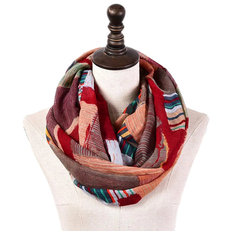 Bohemian Style Plaid Printed Scarf Soft Warm Thicken Neckerchief Fashion Silk Wool Scarves Y2k Design Snood Shawl Travel Blanket