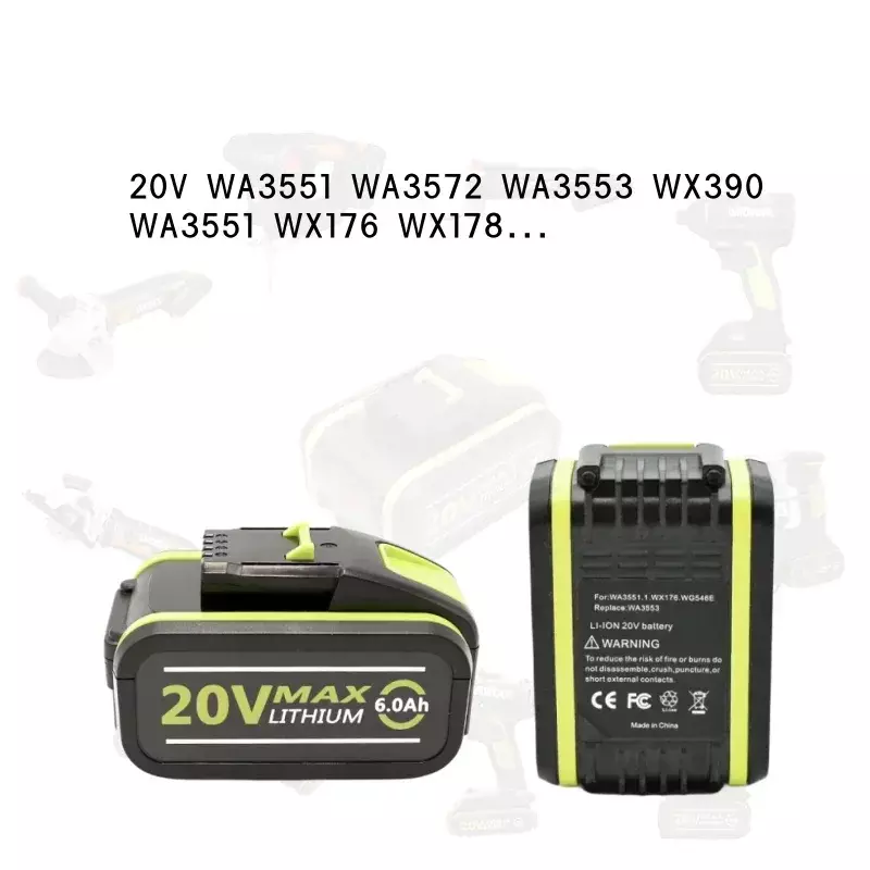 Сменная литий-ионная Батарея Worx 18000 мАч, макс. 20 в, WA3551, WA3551.1, WA3553, WA3641, WX373, WX390, инструмент для перезаряжаемых батарей