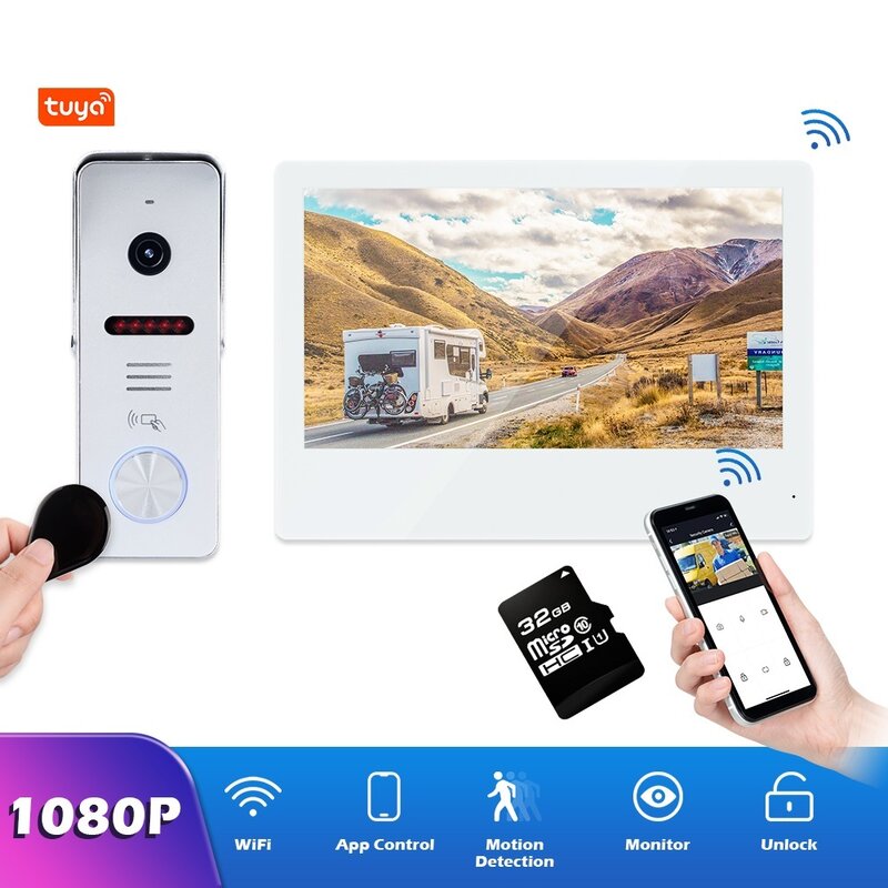 Intercomunicador de vídeo con WiFi para el hogar, sistema de teléfono con pantalla táctil inalámbrica de 10 pulgadas, 1080P, RFID, TUYA, Smart Life