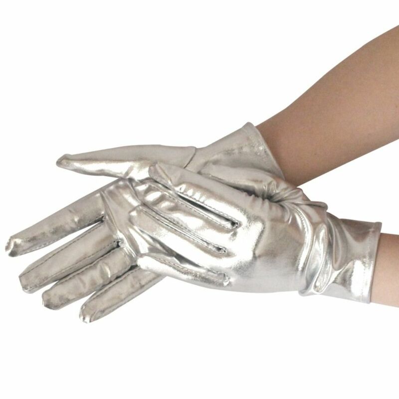 Bright Leather Short Leather Gloves Fashion Stage Performances Gold Silver Clubwear Mittens Gothic Punk Mittens Halloween