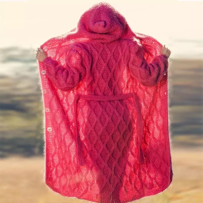 Suéter de punto suelto para mujer, cárdigan largo de otoño e invierno, 2023