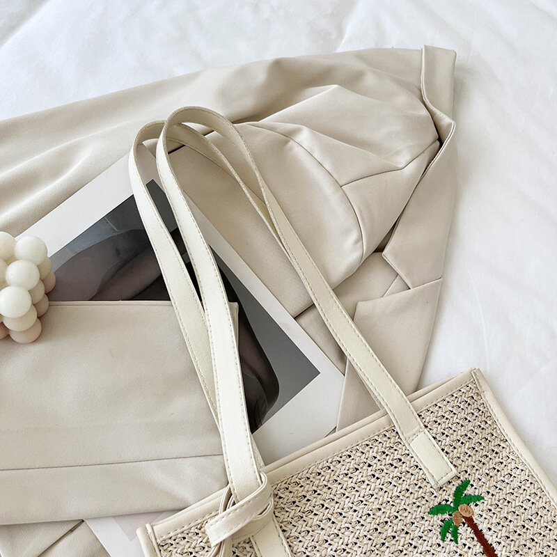 Летняя сумка с вышивкой из кокосовой пальмы, женская сумка, новинка 2022, повседневная сумка-тоут, соломенная сумка через плечо ручной работы