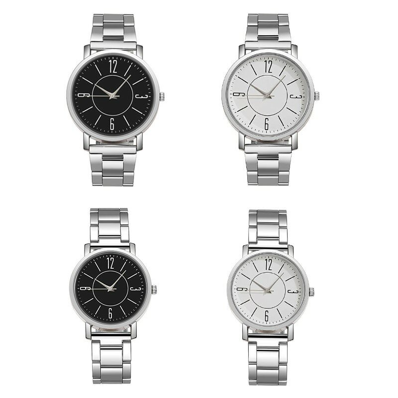 Fashion Simple Couple Watches Men'S Women'S Quartz Wristwatch Round Dial Digital Steel Band Watch For Gift Reloj Para Mujer