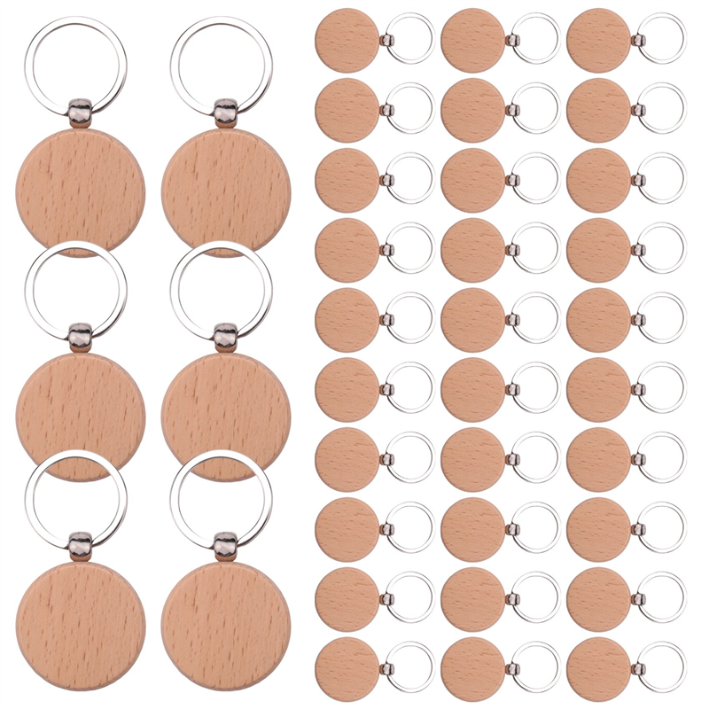 سلسلة مفاتيح خشبية دائرية فارغة ، سلاسل مفاتيح خشبية تصنعها بنفسك ، هدايا ، يمكن أن تحجر
