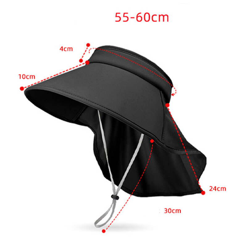 Cappello da sole con scialle a tesa larga per uomo Summer Ice Silk protezione UV parasole tappo superiore vuoto equitazione all'aperto escursionismo visiere da arrampicata per la pesca