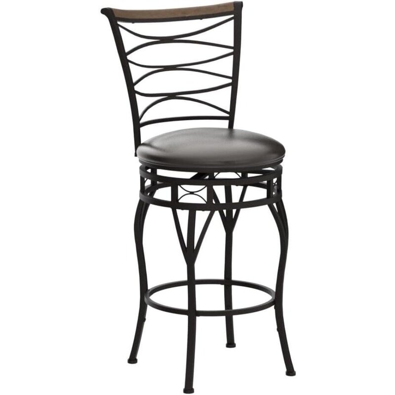 Bangku Bar Putar Set 2, 24/29 inci tinggi kursi dapat disesuaikan dengan belakang, bangku dapur kulit PU pulau untuk Pub