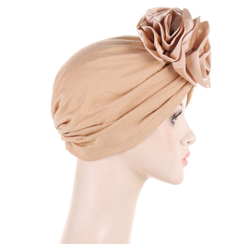 Topi bunga Turban Vintage wanita, Bandana penutup rambut wanita