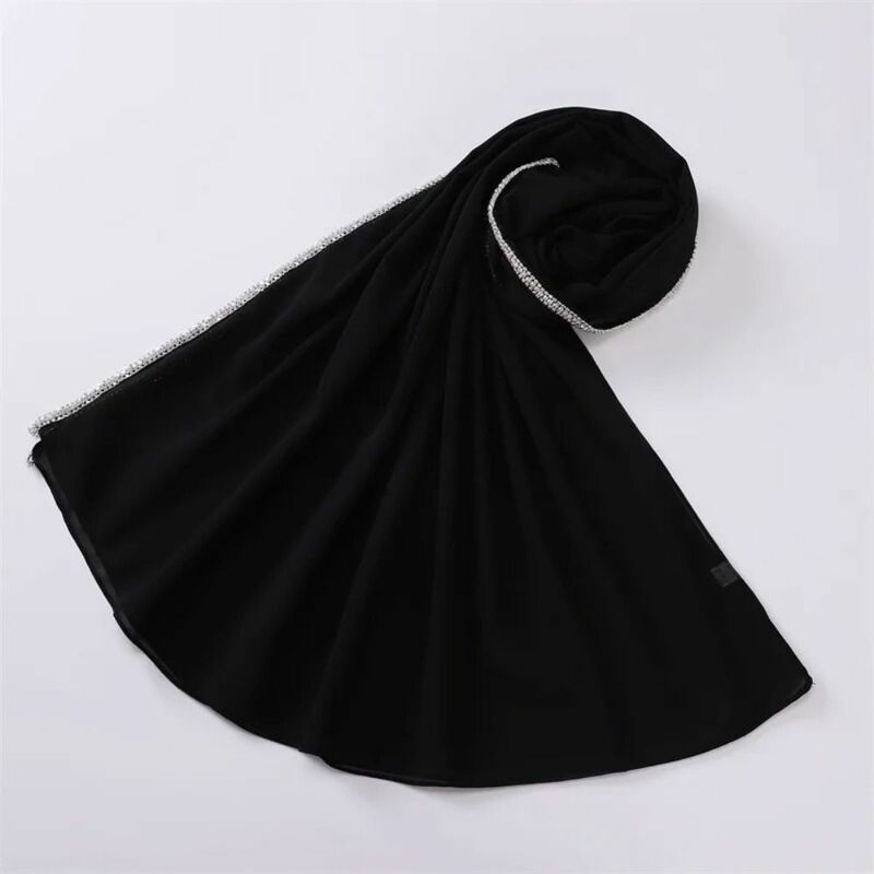 Шифоновый хиджаб с вуалью, блестящая женская шаль, однотонный длинный шарф Рамадан для улицы, ветрозащитная головная повязка