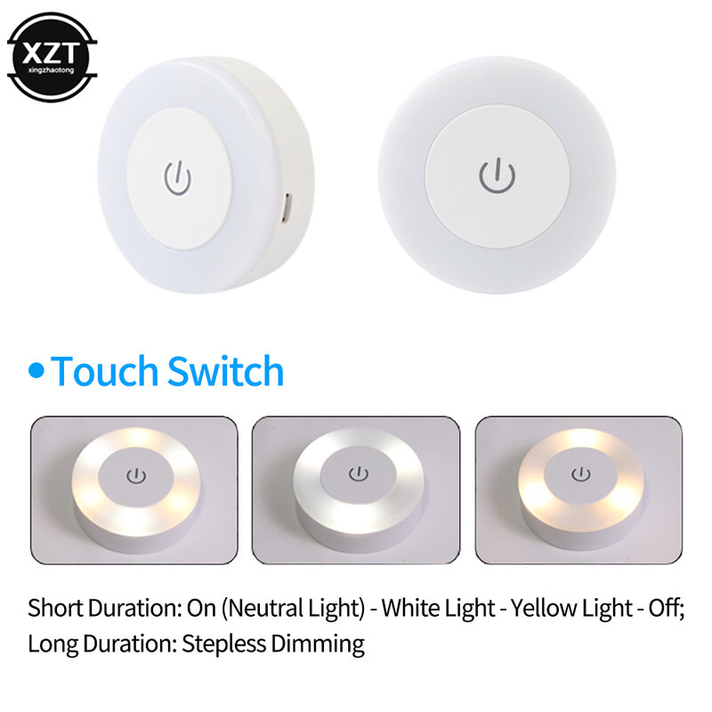 LED Lampu Malam Sensor Sentuh 3 Mode USB Isi Ulang Lampu Dinding Dasar Magnetik Bulat Portabel Lampu Malam Peredupan Dekorasi Kamar
