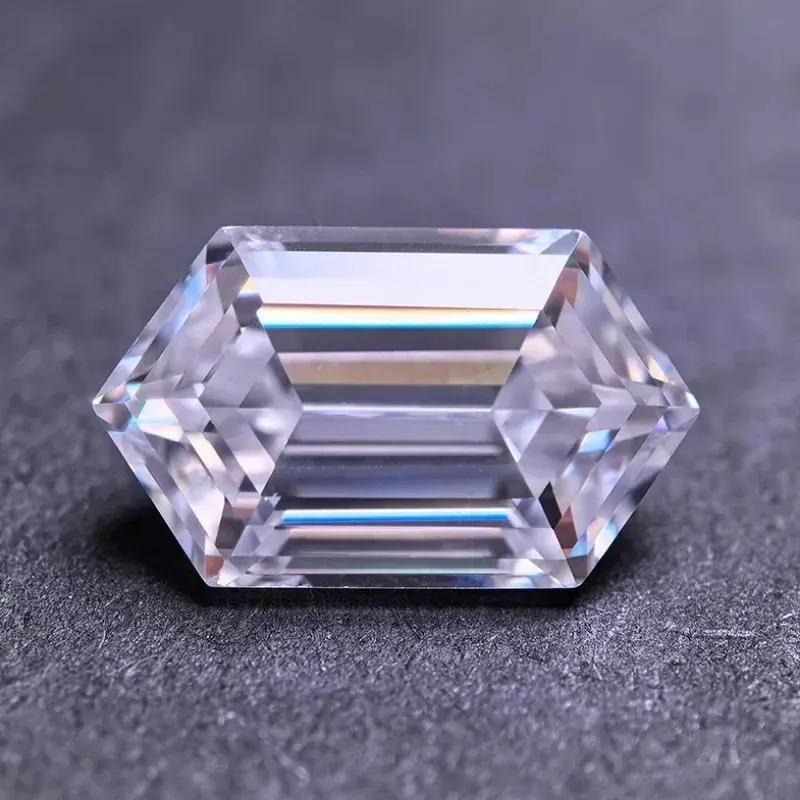 Moissanite Stone Long Hexagon Shape Special Cut White Color Charm Bead for Advanced Jewelry Making Selectable GRA Certificate