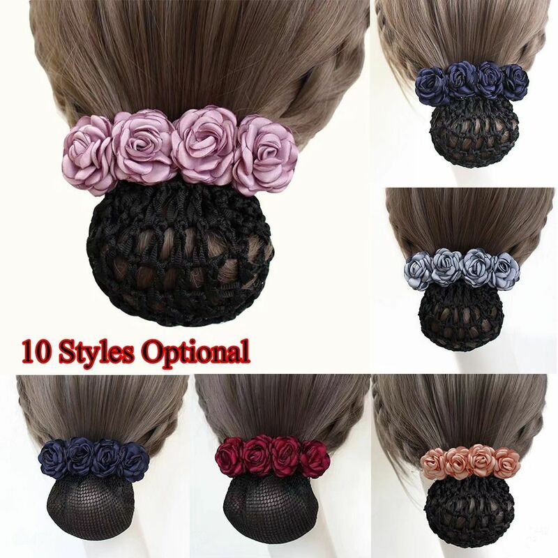 Ribbon French Hair Clip Bow Barrette Snood Hairnet Flower Women Hair Bun Cover Net