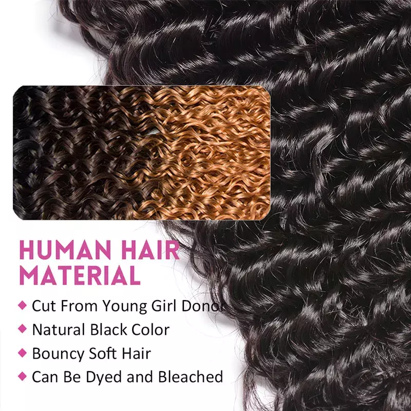 Pacotes da onda profunda do cabelo humano, tecelagem brasileira, extensões do cabelo do Virgin, molhado e ondulado, pacotes encaracolados do cabelo humano, 12-30 dentro, 1PC