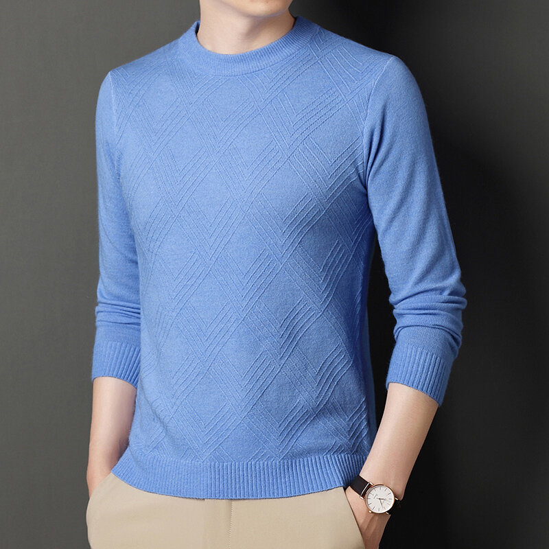 New Men's Fashion Casual Long-sleeved Knitted Youth Round Neck Slim Sweater Pullover Tops
