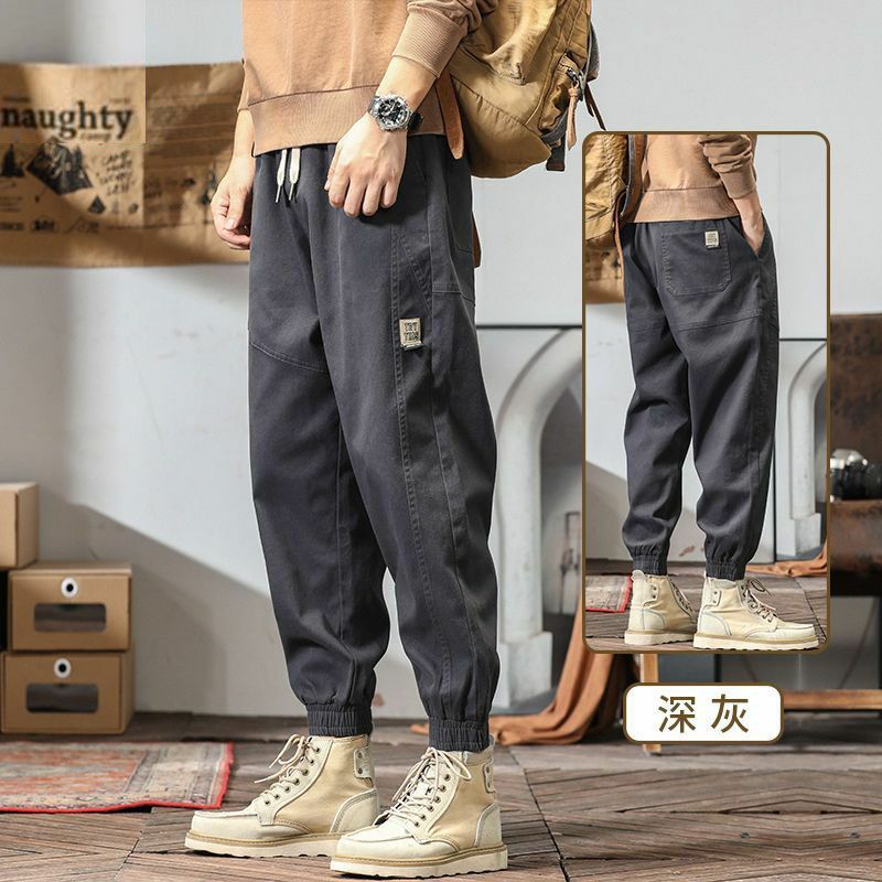 2023 New Spring Men's Cotton Cargo Pants Clothing Autumn Casual Fashion Elastic Waist Quality Vintage Loose Trousers Male D38