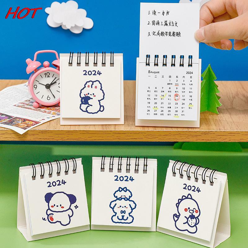 2024 Jahr einfach ins kleinen Schreibtisch Kalender Student Desktop niedlichen Cartoon Hund Kaninchen Mini Note Memo Kalender Studie Büro Kalender