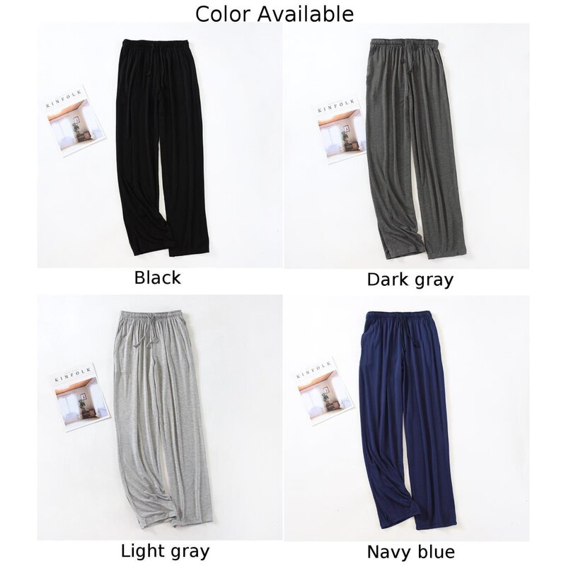 Pantalones elásticos para hombre, ropa de casa larga, pijamas sueltos, Color sólido, elegante, nueva moda