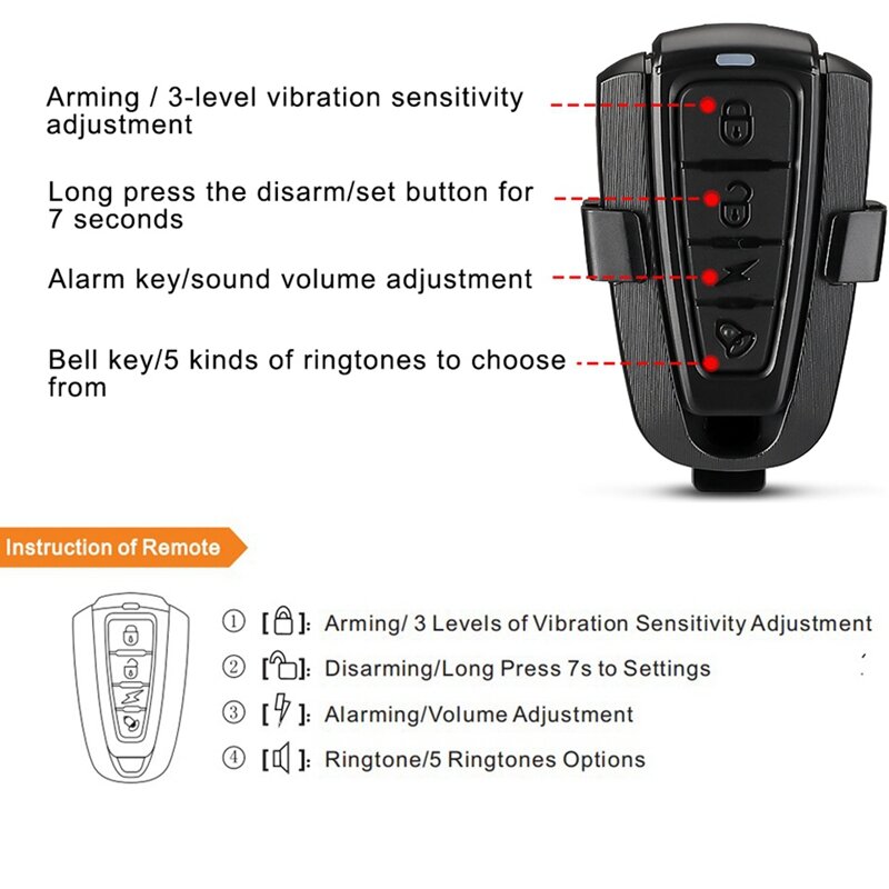 Alarm maling sepeda motor elektrik, pengisian USB Remote Control Alarm keamanan tinggi dan rendah tahan suhu