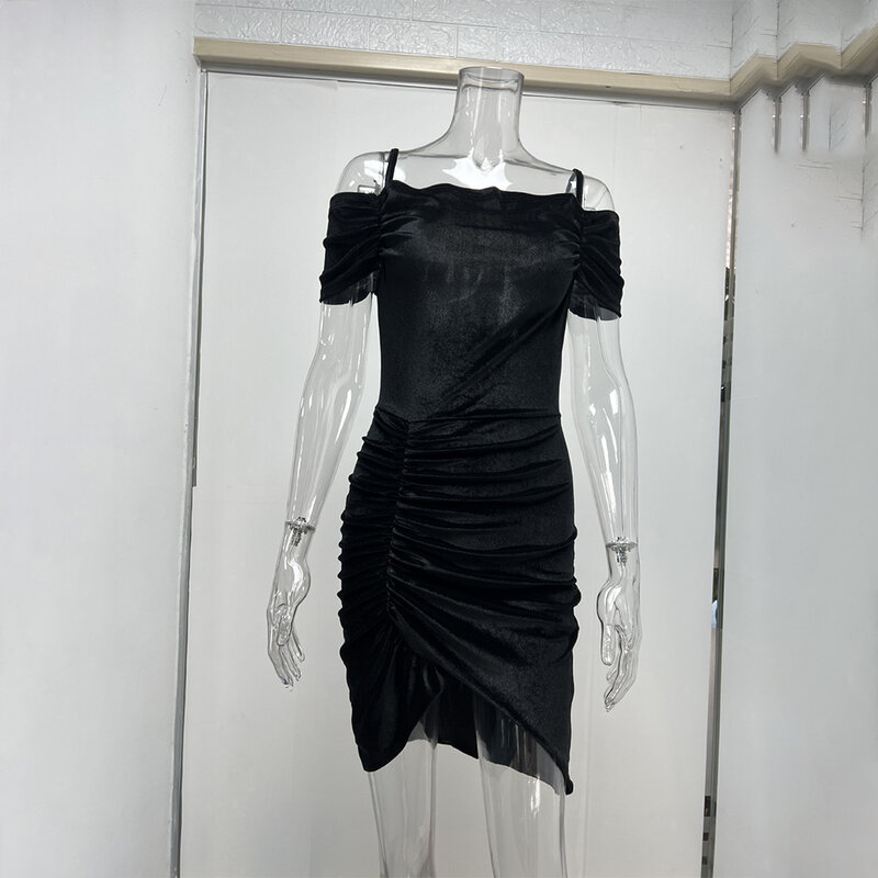 فستان الكوكتيل للنساء أحادي اللون ، تنورة تنحيف ، مثير ، كتف ، ناعم ، أحادي اللون ، عصري