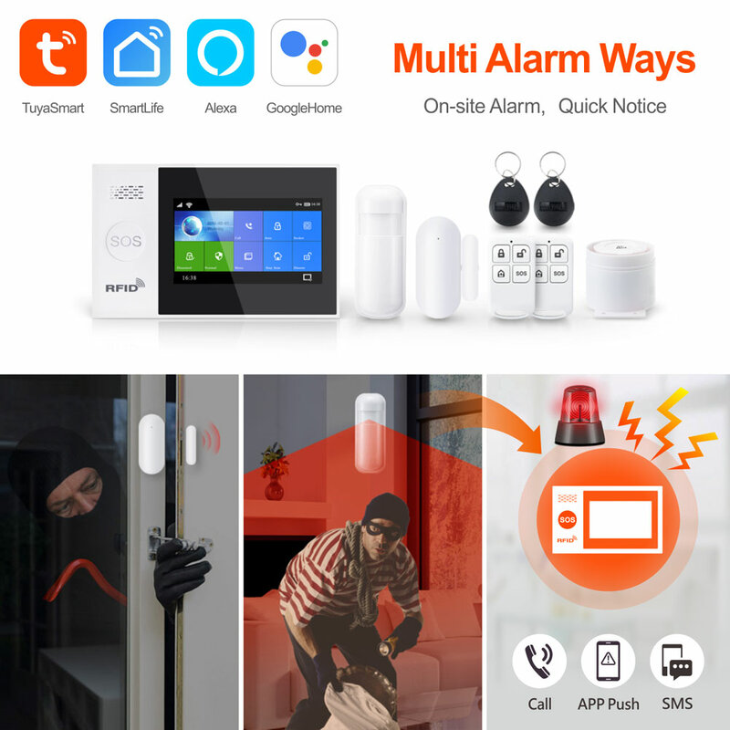 4.3 inch Touch Screen LCD Tuya Smart Wifi Alarm System Work with Alexa/Google Assistance PST-WG107T